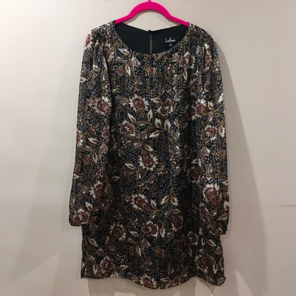 Lulus Womens S Mini Dress Shift Lovely Black Floral Printed Long Sleeve Chiffon - Picture 2 of 8